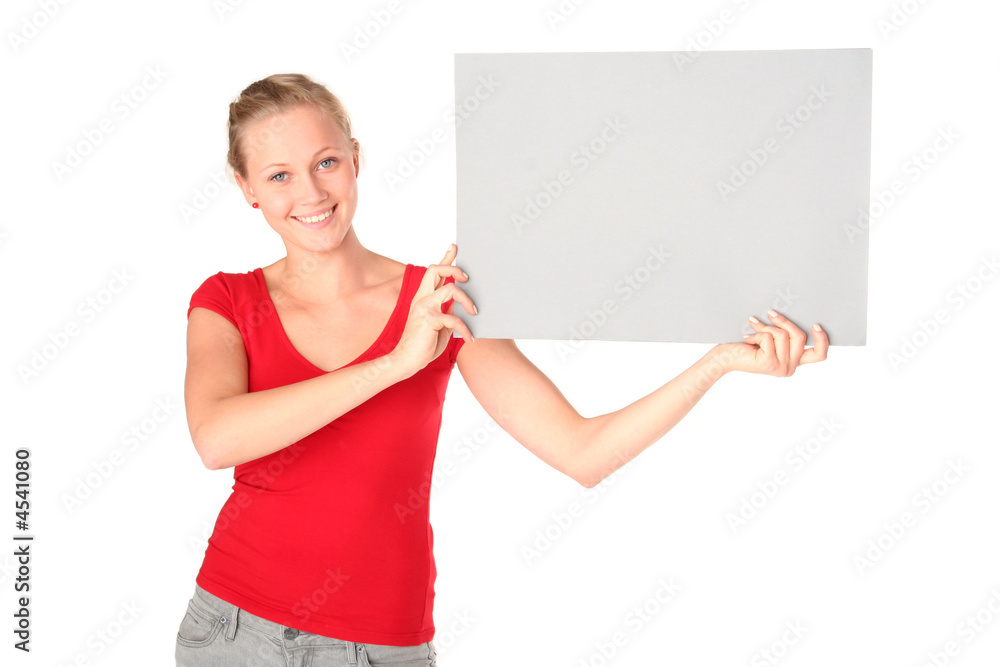 Woman holding blank sign Woman holding blank sign
