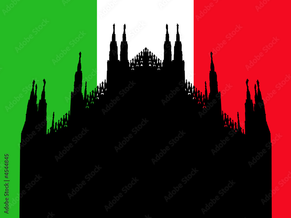 Duomo Milan with Italian flag