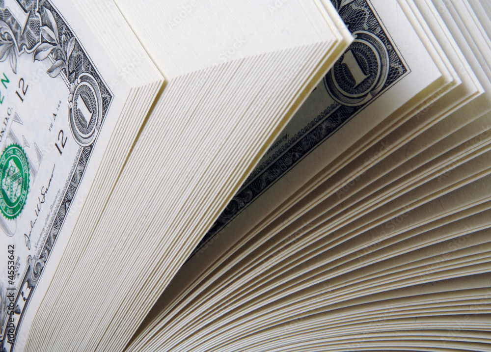 Large Stack of On Dollar Bills Flipping