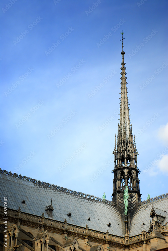 Tower section of Notre Dame Cathedral in Paris, France Tower section of Notre Dame Cathedral in Paris, France