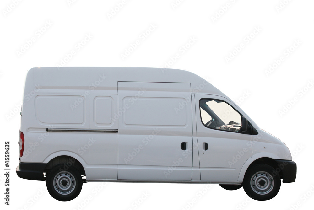 Plain white delivery van isolated on white background