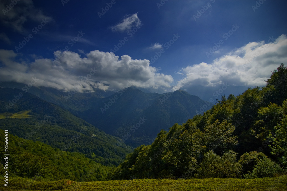 French mountains blue sky clouds green nature