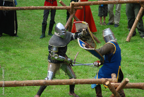 Medieval footed knights, fighting