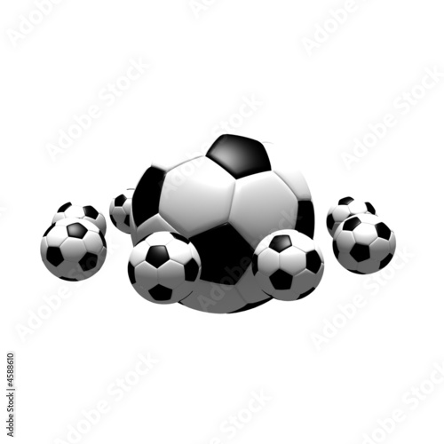 isolated soccer balls in the air - 3d illustration © Imre Forgo