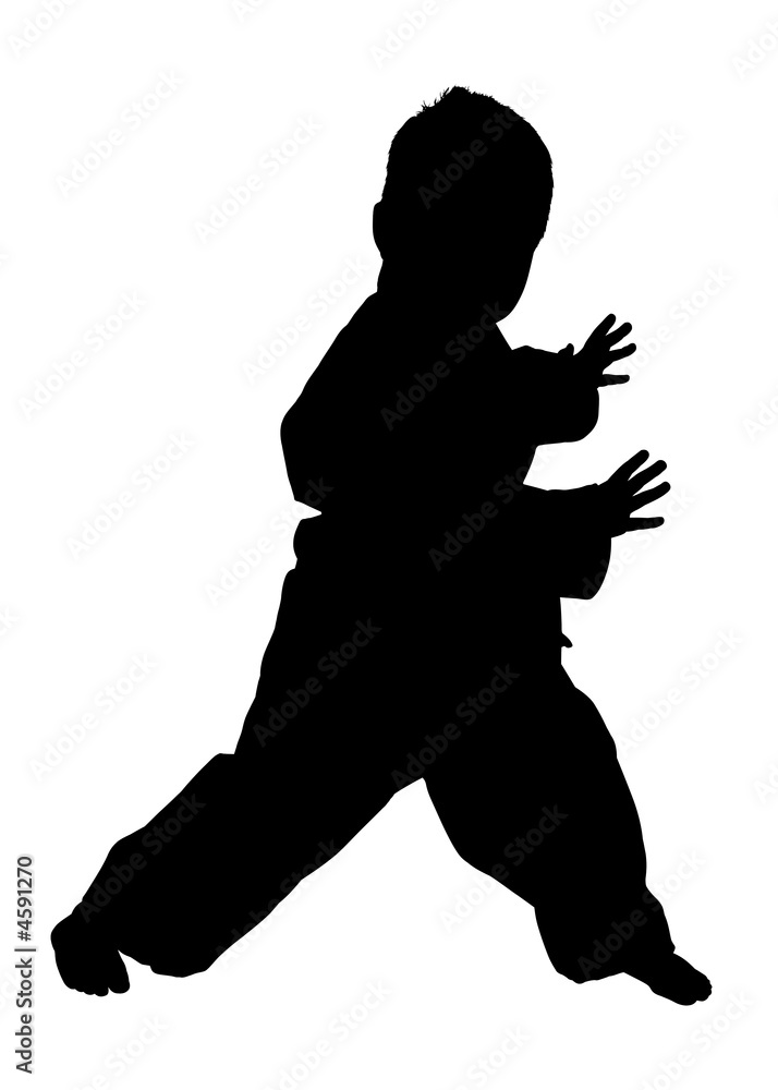 Silhouette With Clipping Path of Martial Arts Boy