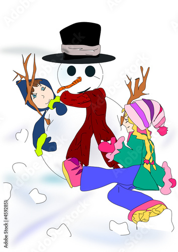 pupazzo di neve con bambini