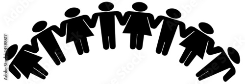 Hommes et femmes en arc de cercle