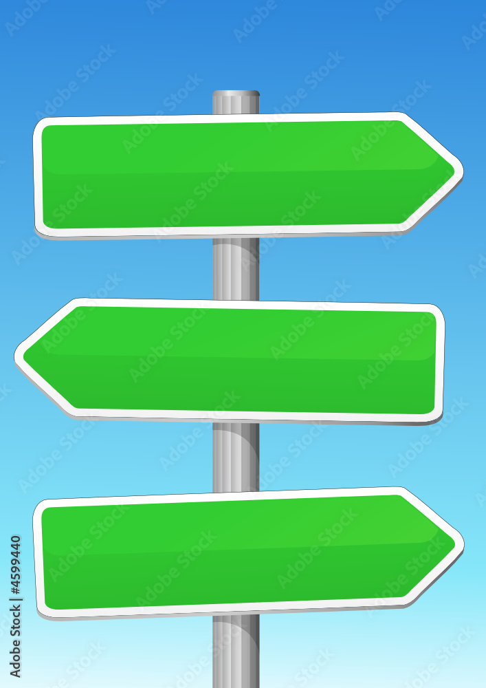 Trois panneaux de signalisation dans le ciel bleu Trois panneaux de signalisation dans le ciel bleu