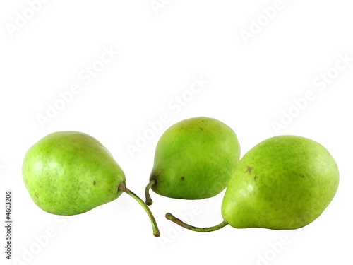 three pear on white
