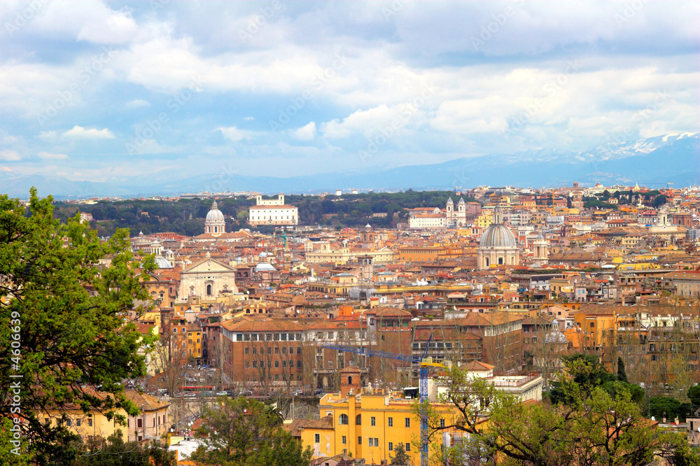 Color panoramic view Rome catholic basilics and monuments