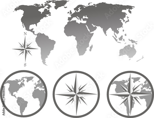 world map and compass