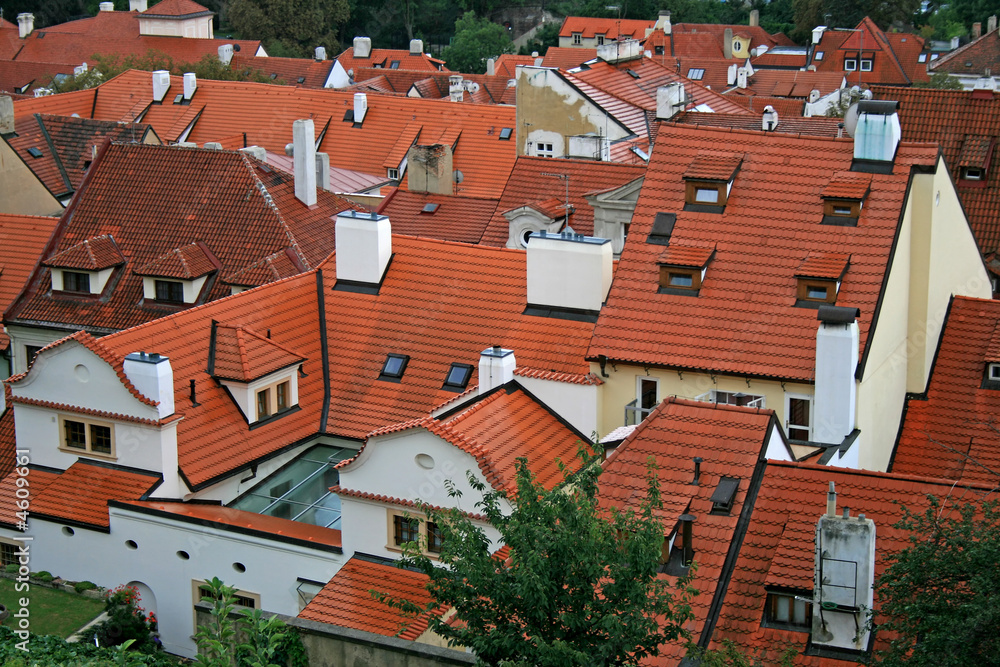 The aerial view of Prague