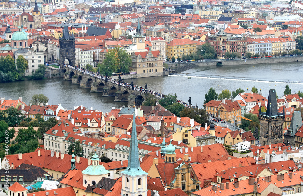 The aerial view of Prague
