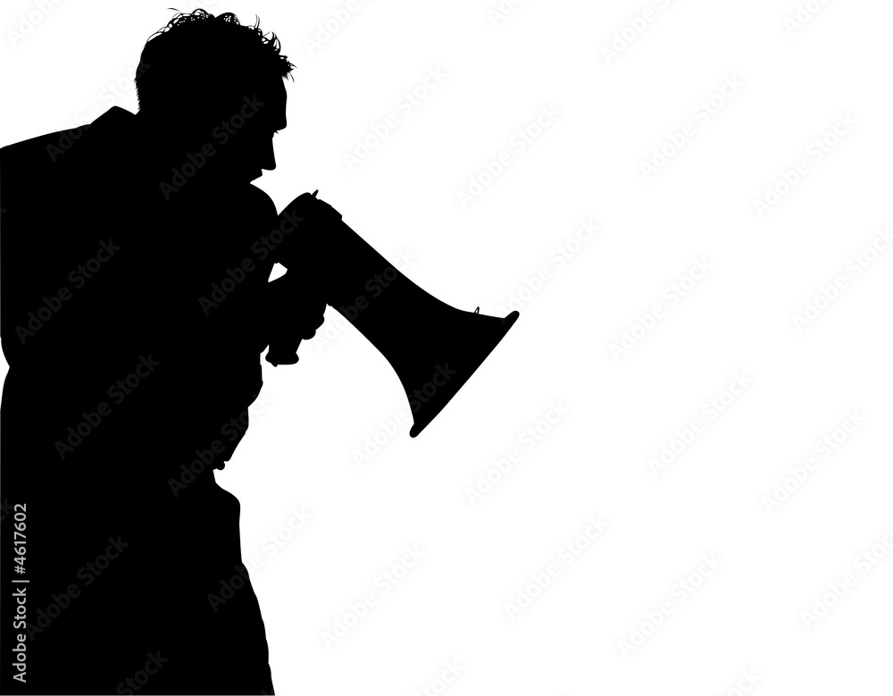 Silhouette With Clipping Path of man yelling Silhouette With Clipping Path of man yelling