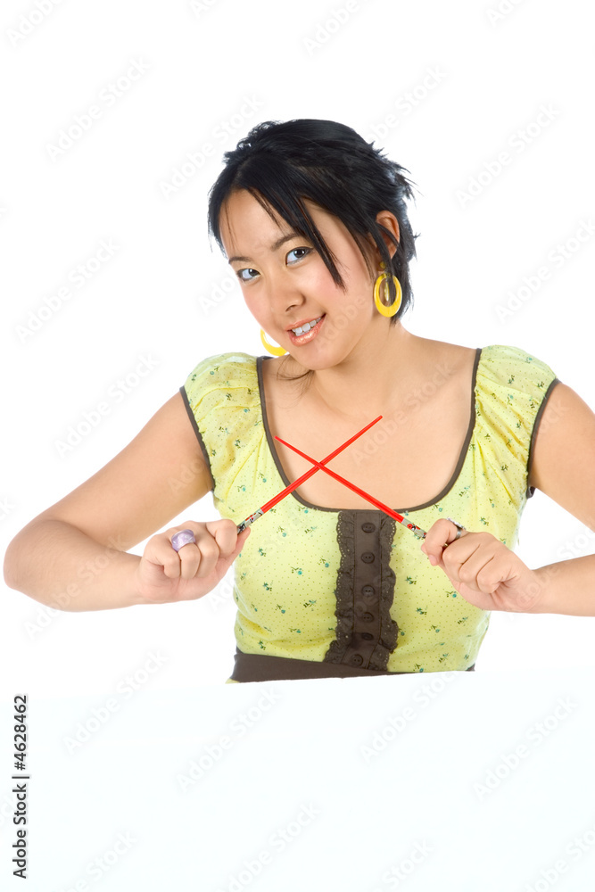 Female with chopsticks(focus on sticks) Female with chopsticks(focus on sticks)