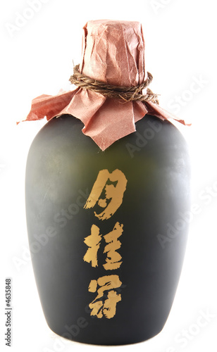 A bottle of sake on white background