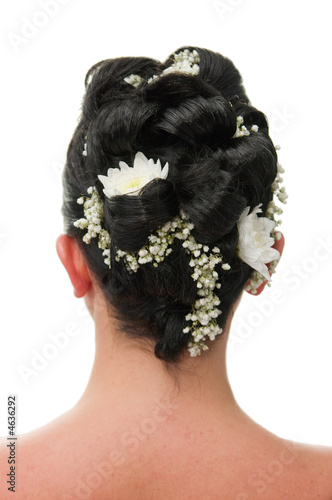 Bride hairstyle backview isolated on white