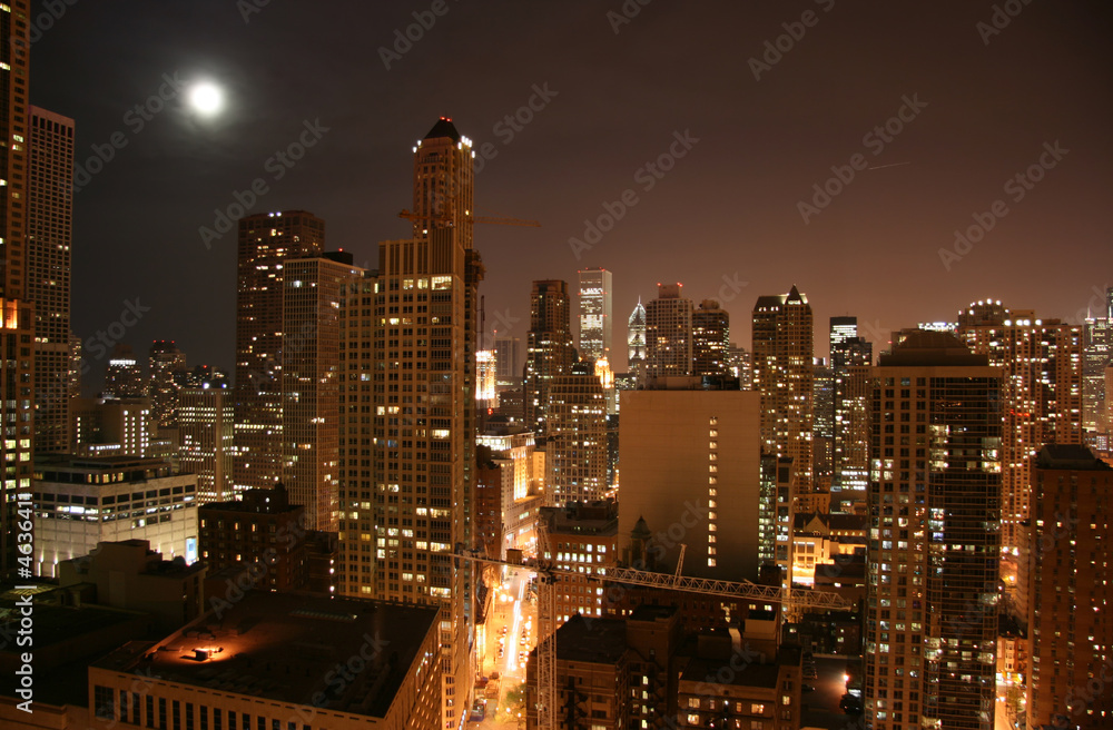 Chicago downtown aerial night view