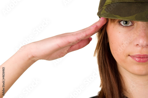 Sexy model saluting closeup