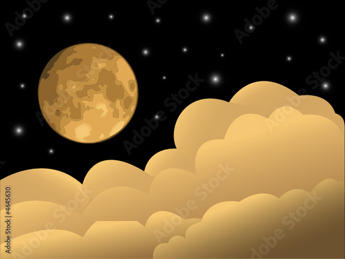 Full moon, clouds and stars.