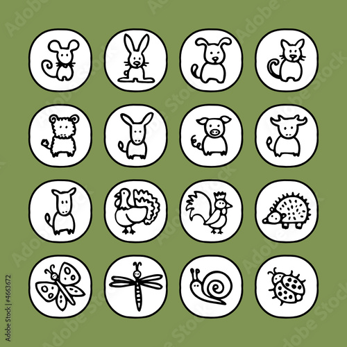 black and white icons set - animals 2