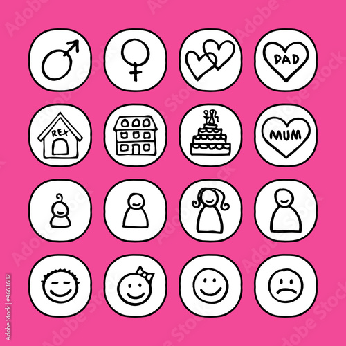 black and white icons set - family