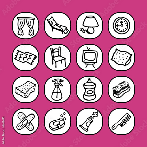 black and white icons set - home objects