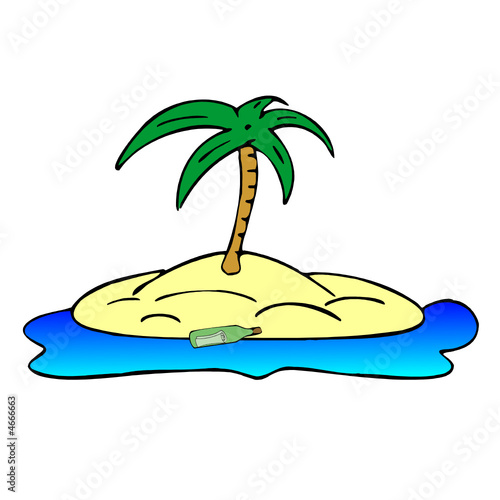insel mit flaschenpost