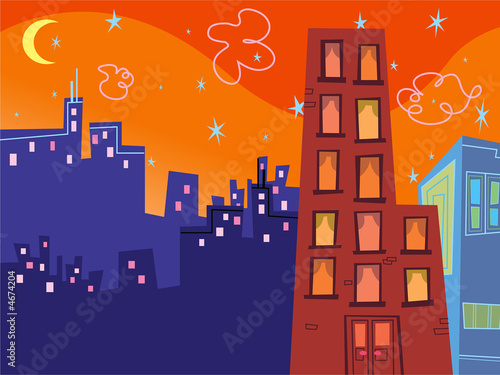 cartoon groovy buildings silhouettes 