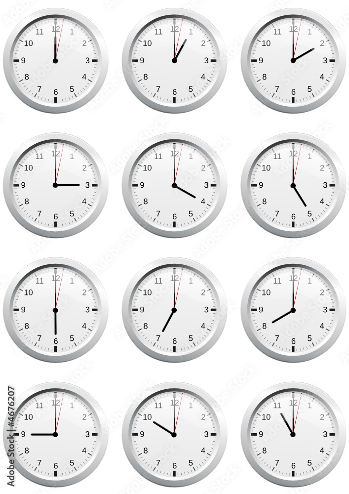 Collection d'horloges heure par heure