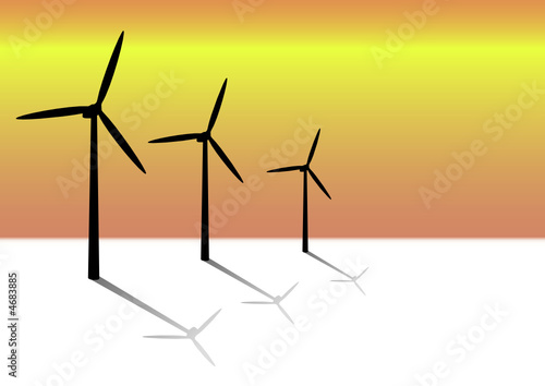 Silhouettes d'éoliennes au crépuscule - Illustration