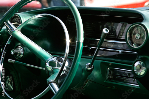 classic american steering wheel and dashboard