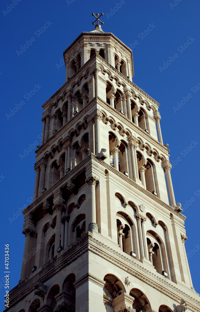 close view of St. Domnius' bell tower in Split - Croatia