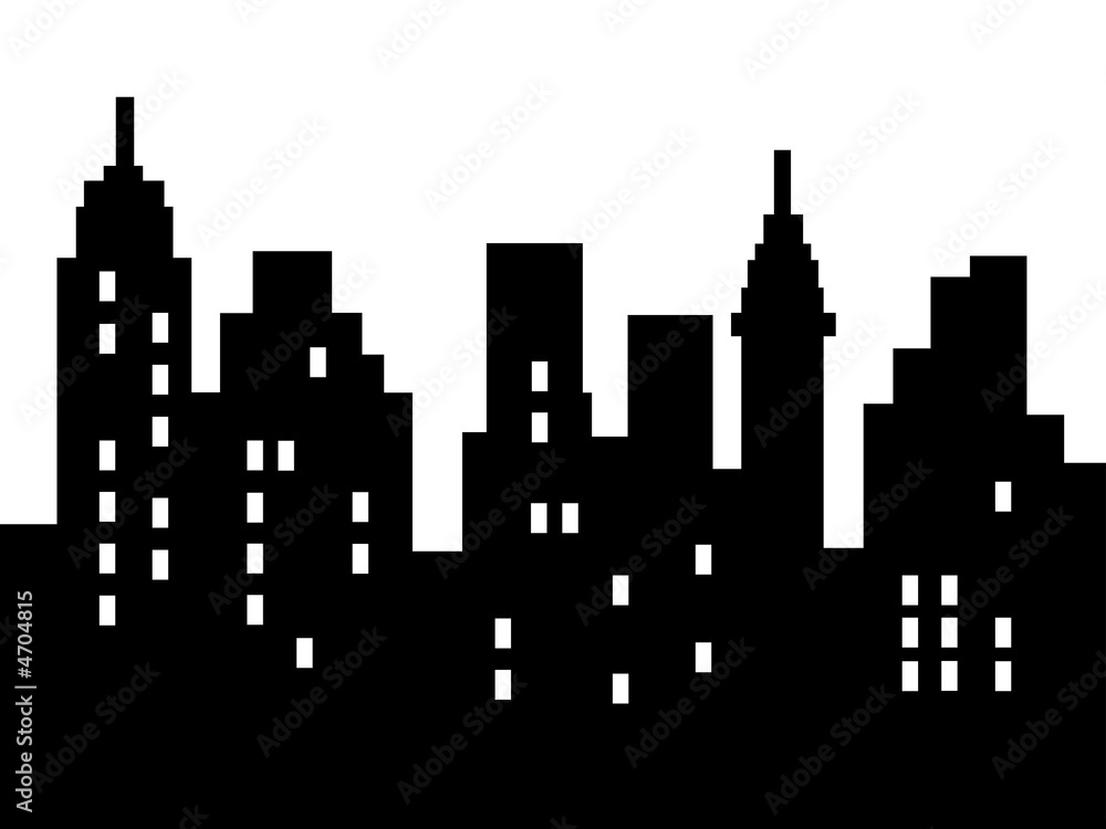 Abstract city silhouette, black on white, isolated