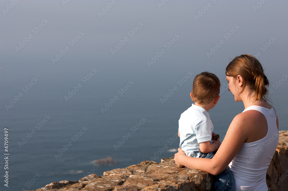 Mother and son enjoying beautiful views