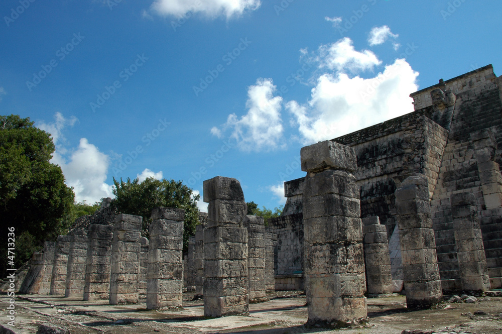 View of Mayan Columns with Hieroglyphics