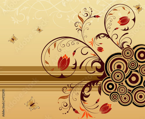 Flower background with butterfly, vector illustration