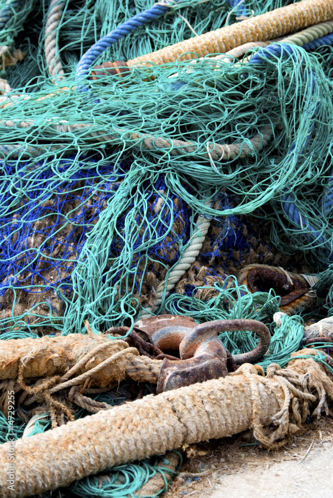 fishing net and rope in a tangle