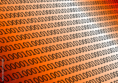 Background with binary data and gradient orange colors