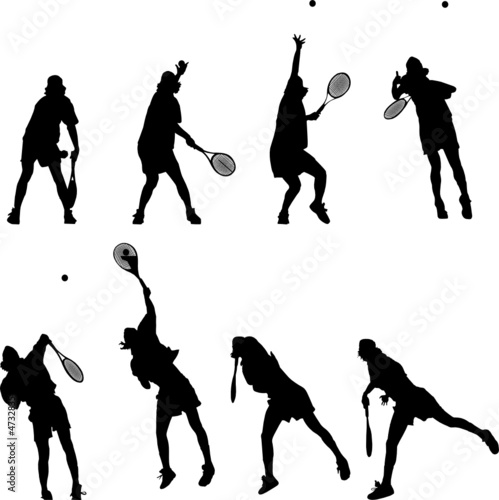 Silhouetted tennis service in motion