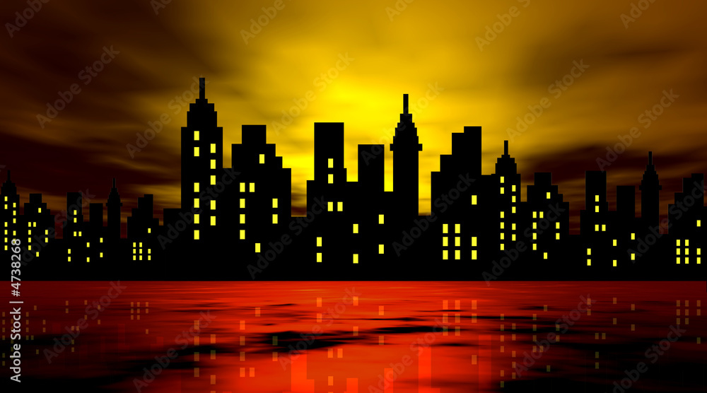Stylized city against night background