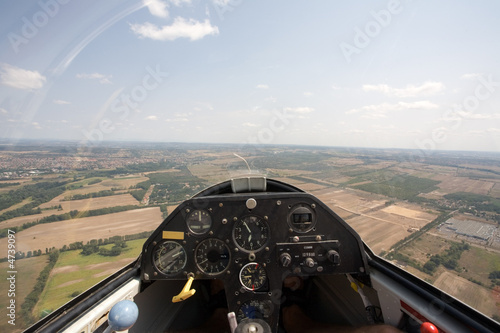 inside view in a glider, focus on the cockpit