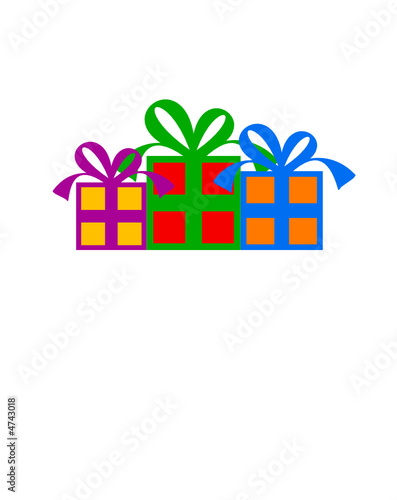3 Gift boxes with bright colors.