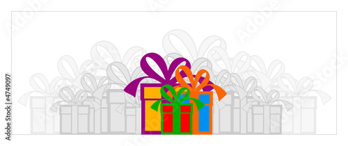 Gift boxes with bright colors with gray boxes in the background.
