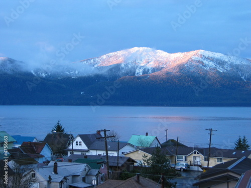 Sunrise Over Alaskan Village in Winter
