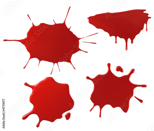 Red Paint Splashes isolated on White Background. Clipping Path. 3D illustration