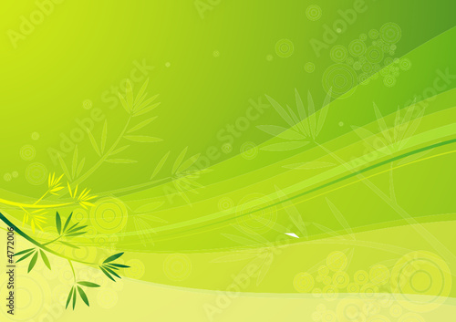 background with waves and leafs, vector illustration