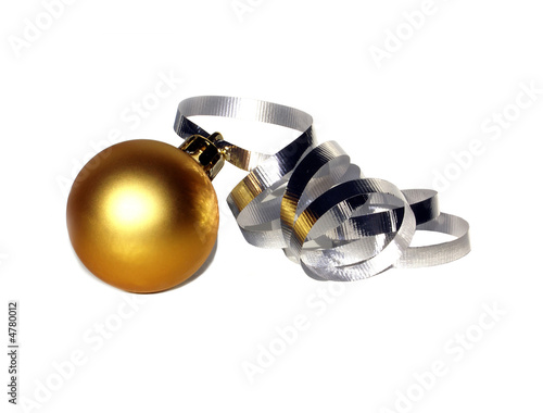 Gold Christmas Bauble with Silver Ribbon