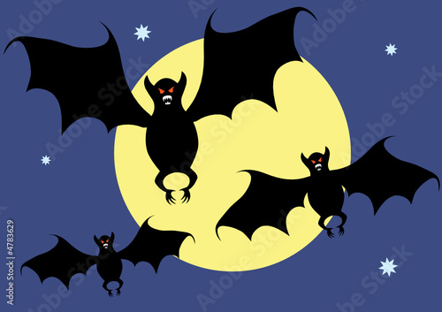 Bats on a background of the moon. A vector illustration.