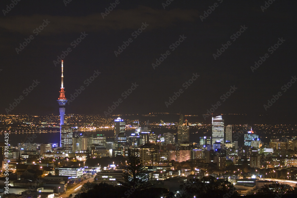 Auckland City New Zealand & Sky Tower at Night